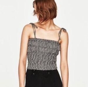 ZARA Gingham Smocked Crop Top NWT